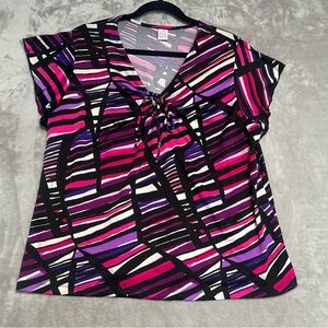Bobbie Brooks Cap Sleeve Tie Front Top Women’s 1X 16-18 Pink Purple Black